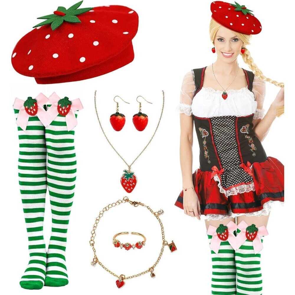 6 Pcs Strawberry Costume Accessories Set for Women Halloween Cosplay